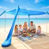 Beach Tent Canopy UPF50+ Protection, 10x10FT Beach Shade Sun Shelter Pop Up with 4 Stability Poles, Sandbags, Sand Shovels, Ground Pegs, Carrying Bag