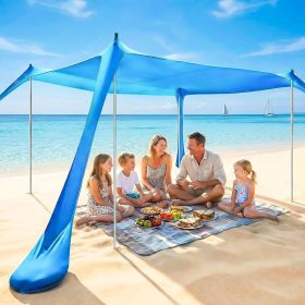 Beach Tent Canopy UPF50+ Protection, 10x10FT Beach Shade Sun Shelter Pop Up with 4 Stability Poles, Sandbags, Sand Shovels, Ground Pegs, Carrying Bag