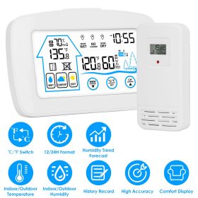 Wireless Weather Station With Clock 196FT Range Indoor Outdoor Thermometer Sensor Temperature and Humidity Monitor Humidity Forecast Battery Powered