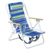 Folding Beach Chair Set of 2 for Adults, 4 Position Portable Backpack Foldable Camping Chair with Headrest Cup Holder and Wooden Armrests, Blue & Gre