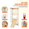 Swedish Ladder Wall Gym, 5 in 1 Wooden Indoor Playground Climbing Toys, 220 lbs Load Capacity Swedish Wall Ladder with Pull-Up Bar, Gymnastic Rings,