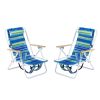 Folding Beach Chair Set of 2 for Adults, 4 Position Portable Backpack Foldable Camping Chair with Headrest Cup Holder and Wooden Armrests, Blue & Gre