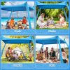 Beach Tent Canopy UPF50+ Protection, 10x10FT Beach Shade Sun Shelter Pop Up with 4 Stability Poles, Sandbags, Sand Shovels, Ground Pegs, Carrying Bag