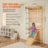 Swedish Ladder Wall Gym, 5 in 1 Wooden Indoor Playground Climbing Toys, 220 lbs Load Capacity Swedish Wall Ladder with Pull-Up Bar, Gymnastic Rings,