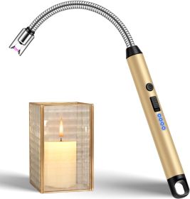 Candle Lighter with 360° Flexible Neck & Safety Lock, Windproof USB Rechargeable Electric Lighter Gift Sets, Flameless Arc Long Lighters Matches for (Color: Gold)