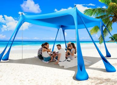 Beach Tent Sun Shelter 10x10ft Beach Canopy Easy Pop Up Sun Shade Portable UPF50+ with 8 Sandbags-2 Sand Shovel-4 Aluminum Poles-Ground Pegs for Outd (Color: Royal Blue  10x10 FT 4 Pole)