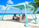 Beach Tent Sun Shelter 10x10ft Beach Canopy Easy Pop Up Sun Shade Portable UPF50+ with 8 Sandbags-2 Sand Shovel-4 Aluminum Poles-Ground Pegs for Outd
