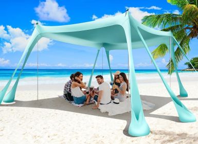 Beach Tent Sun Shelter 10x10ft Beach Canopy Easy Pop Up Sun Shade Portable UPF50+ with 8 Sandbags-2 Sand Shovel-4 Aluminum Poles-Ground Pegs for Outd (Color: Turquoise   10x10 FT 4 Pole)