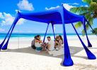 Beach Tent Sun Shelter 10x10ft Beach Canopy Easy Pop Up Sun Shade Portable UPF50+ with 8 Sandbags-2 Sand Shovel-4 Aluminum Poles-Ground Pegs for Outd