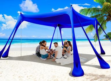 Beach Tent Sun Shelter 10x10ft Beach Canopy Easy Pop Up Sun Shade Portable UPF50+ with 8 Sandbags-2 Sand Shovel-4 Aluminum Poles-Ground Pegs for Outd (Color: Navy    10x10 FT 4 Pole)