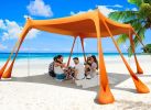 Beach Tent Sun Shelter 10x10ft Beach Canopy Easy Pop Up Sun Shade Portable UPF50+ with 8 Sandbags-2 Sand Shovel-4 Aluminum Poles-Ground Pegs for Outd