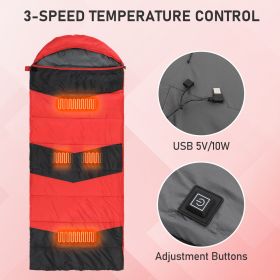 Rectangular Heated Sleeping Bag, Lightweight Sleeping Bag with Multi USB Powered Heating Pads, Waterproof Compact Envelope Sleeping Bag for Backpacki (title: default title)