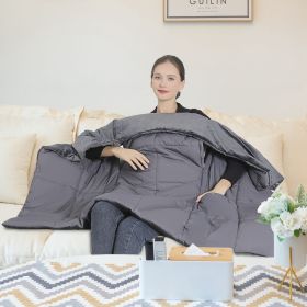 USB Heated Blanket Electric Heated Poncho Shawl Wrap Throw with Zipper Arm Holes Pocket 3 Heating Levels 6 Zones Dual Switch 5V/2A Machine Washable f (Color: Grey, size: 135x110x1cm/53.15x43.31x0.39in)