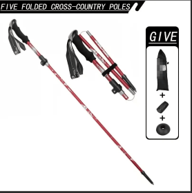5-Section Collapsible Hiking Poles - Lightweight Trekking Poles with Secure External Lock, Adjustable Length, Sturdy - Ergonomic EVA Grip for Mountai (Color: Red)