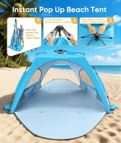 Beach Tent Sun Shelter for 5-6 Person, Pop Up Beach Canopy, UPF 30+ UV Protection, Breathable Mesh Window, Portable Sun Shade Tent with Carrying Bag (Color: Sky Blue L)
