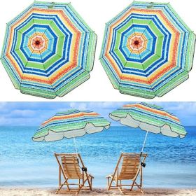 2 Pcs Automatic Chair Umbrella with Universal Clamp 44" UPF 50+ Portable Clamp on Beach Chair Adjustable Wheelchair Umbrella for Outdoor Patio Paraso (Color: Blue and Colorful Stripe)