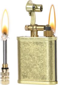 Vintage Trench Lighter, Permanent Match, Cool Pipe Lighter, Unique Metal Lighters, Antique Kerosene Lighters Fluid Refillable, Reusable Waterproof Fo (Color: Brass Color)