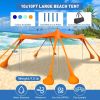 Beach Tent Sun Shelter 10x10ft Beach Canopy Easy Pop Up Sun Shade Portable UPF50+ with 8 Sandbags-2 Sand Shovel-4 Aluminum Poles-Ground Pegs for Outd