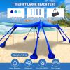 Beach Tent Sun Shelter 10x10ft Beach Canopy Easy Pop Up Sun Shade Portable UPF50+ with 8 Sandbags-2 Sand Shovel-4 Aluminum Poles-Ground Pegs for Outd
