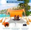 Beach Tent Sun Shelter 10x10ft Beach Canopy Easy Pop Up Sun Shade Portable UPF50+ with 8 Sandbags-2 Sand Shovel-4 Aluminum Poles-Ground Pegs for Outd