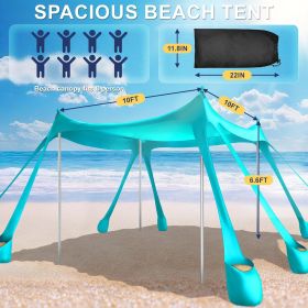 Beach Tent Sun Shelter UPF 50+,10x10 FT Beach Canopy Tent Sun Shade,Pop Up Beach Canopy with 8 Sandbags, Outdoor Beach Shade for Camping Trips, Fishi (Color: Turquoise)