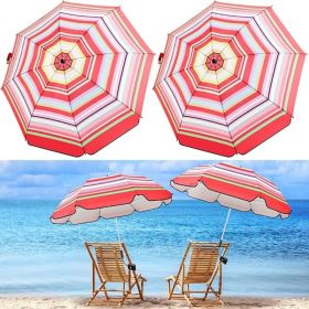 2 Pcs Automatic Chair Umbrella with Universal Clamp 44" UPF 50+ Portable Clamp on Beach Chair Adjustable Wheelchair Umbrella for Outdoor Patio Paraso (Color: Red and Orange Stripe)