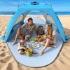 Beach Tent Sun Shelter for 5-6 Person, Pop Up Beach Canopy, UPF 30+ UV Protection, Breathable Mesh Window, Portable Sun Shade Tent with Carrying Bag