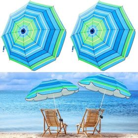 2 Pcs Automatic Chair Umbrella with Universal Clamp 44" UPF 50+ Portable Clamp on Beach Chair Adjustable Wheelchair Umbrella for Outdoor Patio Paraso (Color: Blue and Green Stripe)