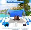 Beach Tent Sun Shelter 10x10ft Beach Canopy Easy Pop Up Sun Shade Portable UPF50+ with 8 Sandbags-2 Sand Shovel-4 Aluminum Poles-Ground Pegs for Outd