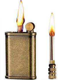 Matchstick Lighter with 2 in 1, Permanent Match Antique Kerosene Lighter, Wheel Style Lift Arm Lighters for Outdoor Camping Emergency Survival Gear ( (Color: Copper Knurled)