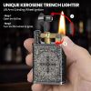 Vintage Trench Lighter, Permanent Match, Cool Pipe Lighter, Unique Metal Lighters, Antique Kerosene Lighters Fluid Refillable, Reusable Waterproof Fo